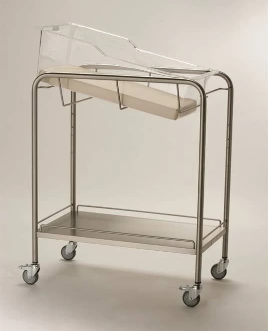 Stainless Steel Hospital Bassinet Carrier with Shelf & Guard Rail