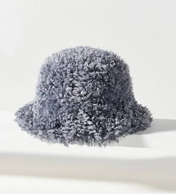 Anthropologie Curly Sherpa Fleece Bucket Hat - Light Blue