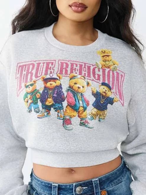True Religion Women's Teddy Bear Crewneck Sweatshirt
