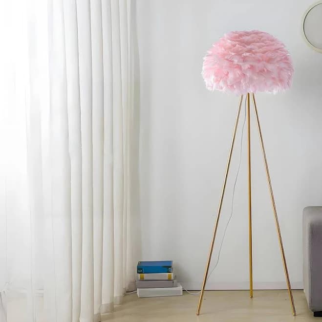 Modern Fluffy Feather Shade Tripod Floor Lamp