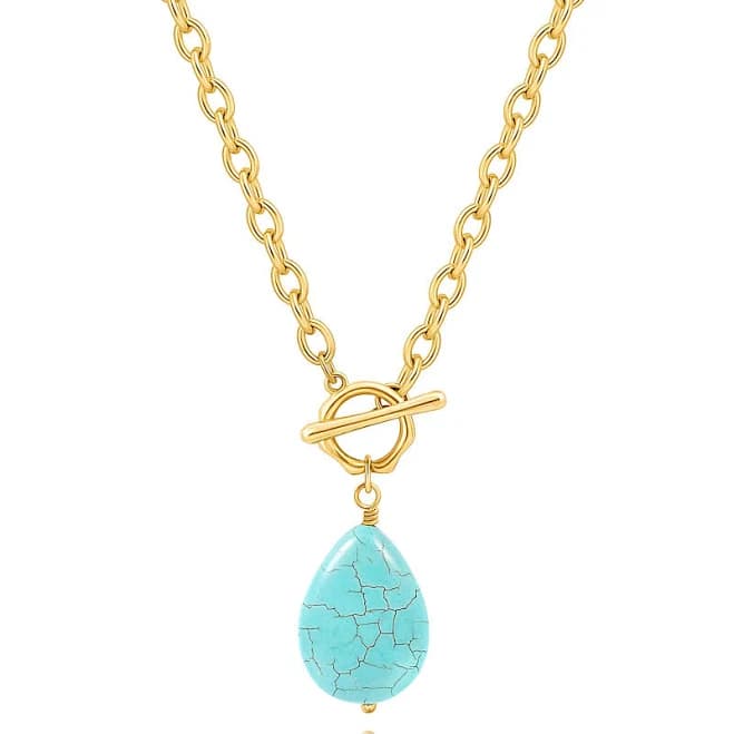 18k Gold Plated Turquoise Teardrop Pendant Necklace Statement Oval