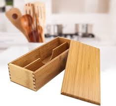 Amazon.com - Wooden Cutlery Box with Lid, Small Drawer Organizer Kitchen, Cutlery Organizer in Drawer for Spoon Utensil Organizer Chopsticks Box Container for Kitchen Countertop 27x11x6.6cm