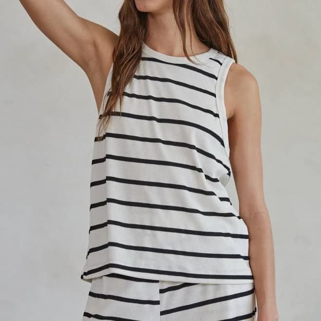 American Threads Sailor Striped Ribbed Cotton Tank Top