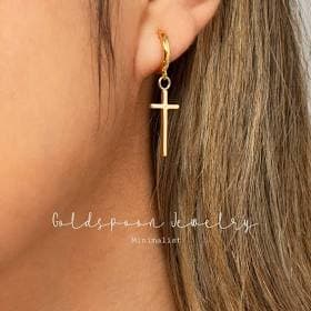 Tatum Dainty Gold Cross Hoop Earrings