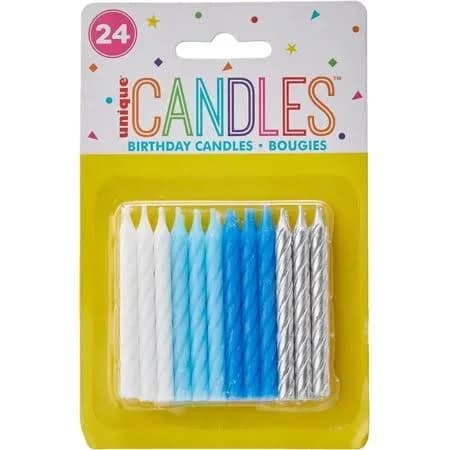 Blue White & Silver Spiral Birthday Party Candles, 24 Ct.