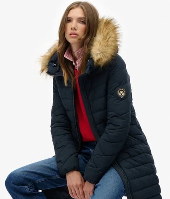 Superdry Women's Fuji Faux Hood Mid Length Coat