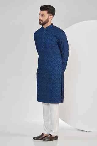 Kasbah Men's Georgette Embroidery Geometric Thread Kurta