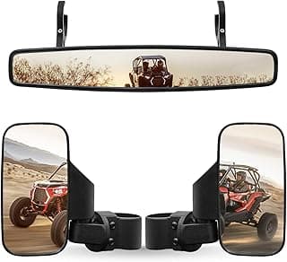 UTV Side Rear View Mirror And Center Mirror With 1.75" to 2" Roll Bar Cage Mount Compatible with Polaris RZR Honda Pioneer Yamaha Rhino Can-Am Maverick Commander Kawasaki Teryx
