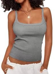 Syellowafter Womens Scoop Neck Camisole Spaghetti Strap Ribbed Summer Tank Tops Sexy Sleeveless Gray Small at Amazon Women's Clothing store