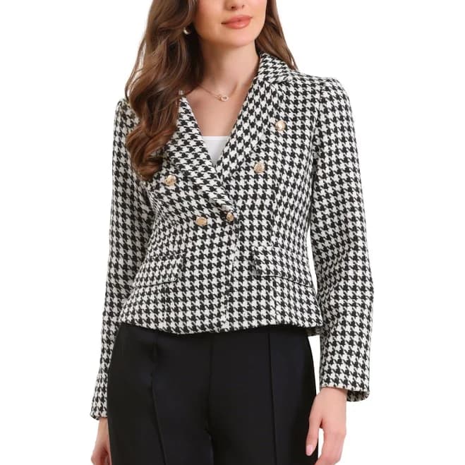 Women's Houndstooth Notch Lapel Blazer