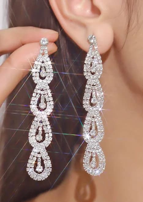 Berylove Rhinestone Long Drop Earrings