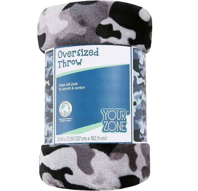 Your Zone Gray Camo XL Oversized Throw Blanket