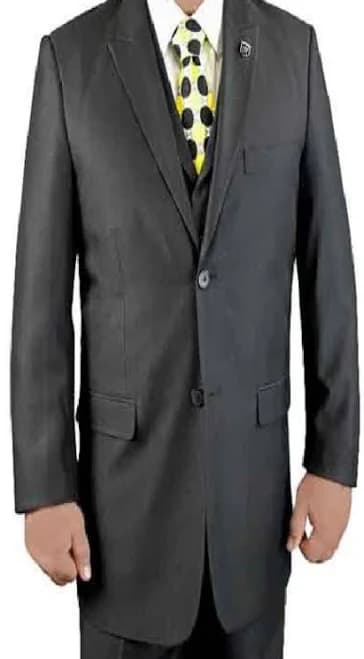 Men's 3 Piece Black Two Button Vested Suit