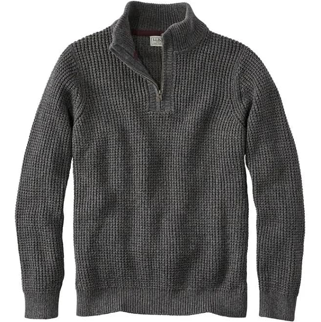 Men's L.L.Bean 1/4 Zip Sweater Organic Cotton Waffle