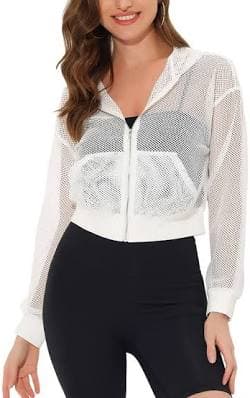 Inspire Chic Women's Hoodie Zip Up 2023 Fashion Mesh Sheer Bomber Jackets