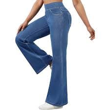 Women's Pull on Flare Jeans Ladies Elastic Skinny Flared Bootcut Denim Pant Jeggings Mid Waisted Bell Bottom Pants Jeans Femme extensible Black at Amazon Women's Jeans store