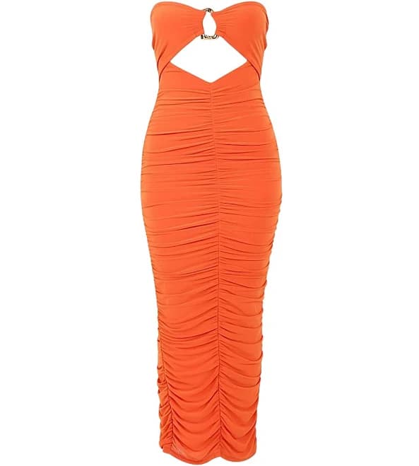 Avinci Ruched Bodycon Fit Slinky Bandeau Midi Dress
