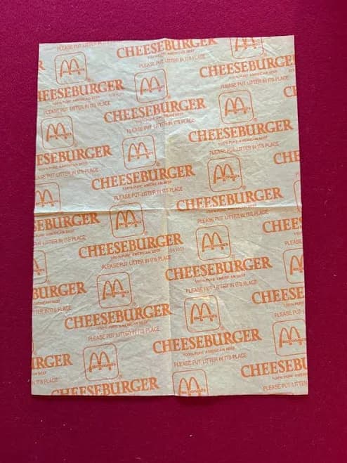 1986, Mcdonald's, Wax Paper Cheeseburger Wrapper (scarce / Vintage)