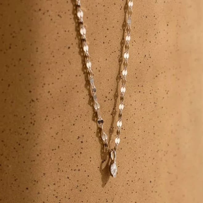 Caitlyn Minimalist Dainty Marquise Mirror Chain Necklace in Sterling Silver