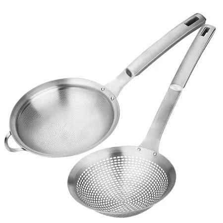 Hvanam Fine Mesh Stainless Steel Metal With HoleSieve Food Strainer Grease Spider Skimmer And With Handle Large Holes Slotted Colander Frying Spoon