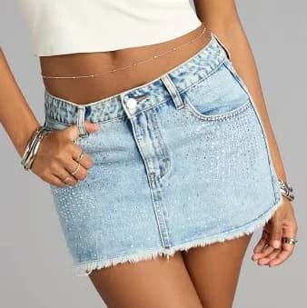 Windsor Star Studded Rhinestone Denim Skort Skirt