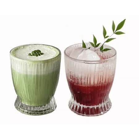 Ribbed Glassware Vintage Drinking Glasses8.5 oz Vertical Strip Glass Tumbler Cups for Whiskey Water Beverages Ice Coffee Soda Juice MilkSet of 2, Size