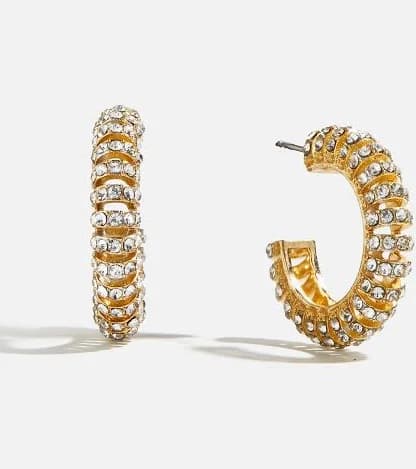 BaubleBar Gold and Crystal Tube Hoop Earrings