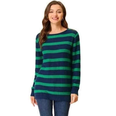 Inspire Chic Women's Long Sleeve Drop Shoulder Striped Sweater