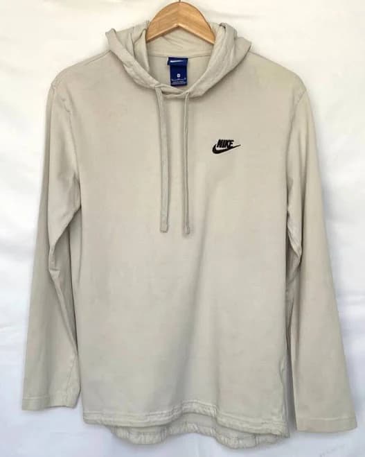 Vintage Nike Men’s Blue Tag Light Gray Pullover Hoodie Black Swoosh