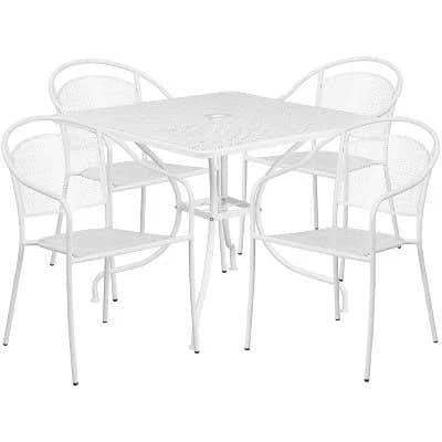 35.5 Square White Outdoor Patio Table Set with 4 Chairs