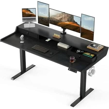 Chitooma 63 x 28 Electric Standing Desk with Drawers, Height Adjustable Gaming Desk with Monitor Stand & Storage Shelf, 4 Preset Heights for Home