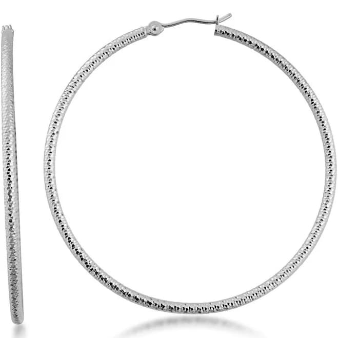 14K White Gold Textured Hoop Earrings