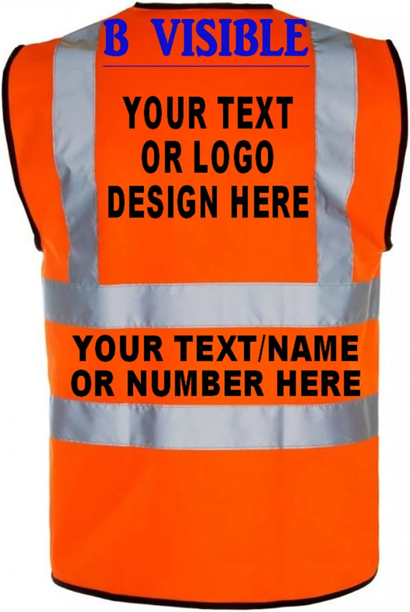 Adult Personalised Hi-Vis Safety Vests Printed high visibility waistcoats with your text or logo