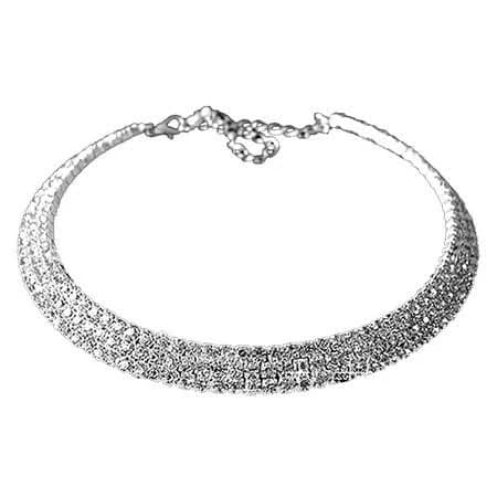 Women's Sparkly Rhinestone Silver Crystal Choker Necklace