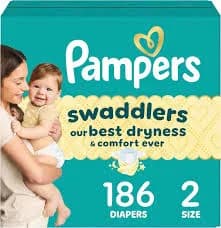 Pampers Swaddlers Disposable Baby Diapers Size 2 - 186 count - 10-22 lb