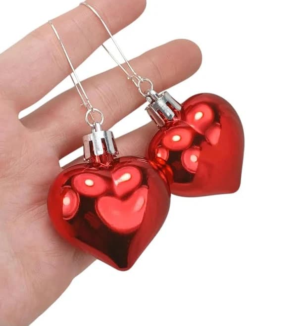 Puffy Heart Statement Silver Dangling Earring