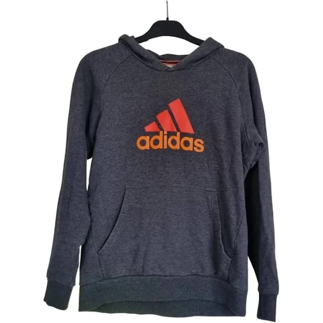 Adidas Dark Grey Cotton Hoodie with Orange Logo Size XS