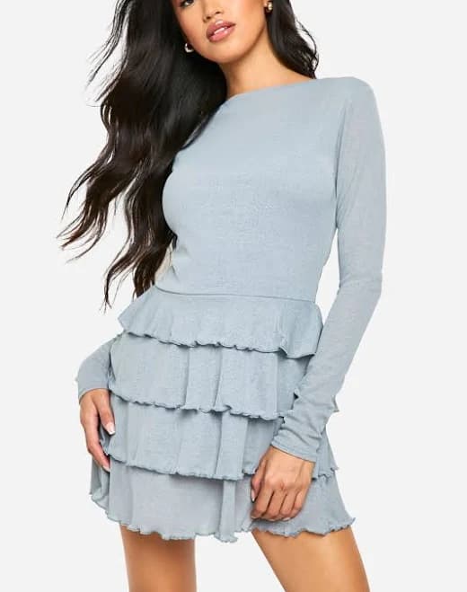 Boohoo Women's Ruffle Layered Hem Mini Dress