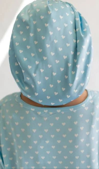 Satin Bonnet with Blue Hearts