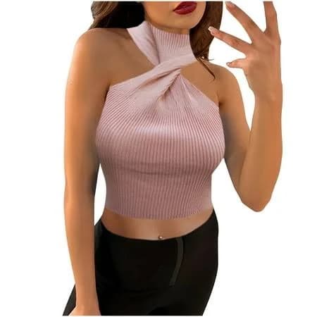 Women's Casual Halter Ribbed Knit Tank Top