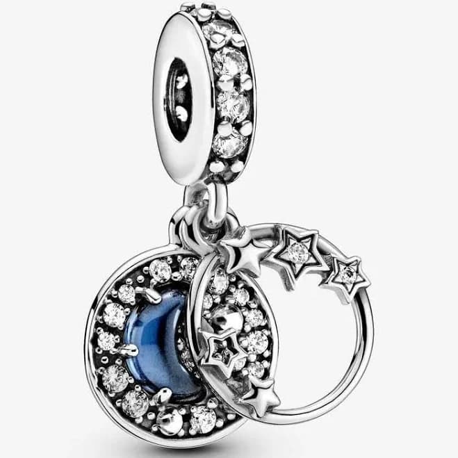 Pandora Blue Night Sky Crescent Moon & Stars Dangle Charm