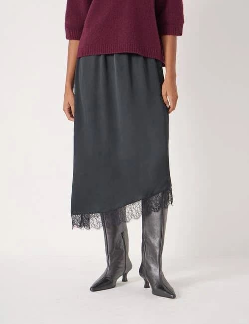 Hush Women's Satin Asymmetric Lace Trim Skirt