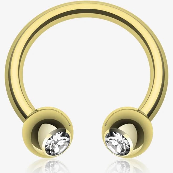 Gold Plated Gem Ball Horseshoe Circular Barbell