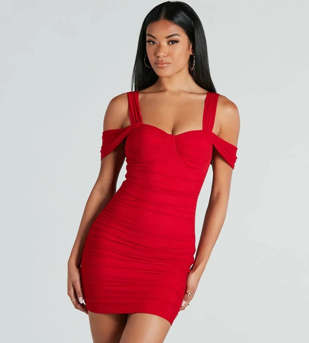 Windsor Winning Style Mesh Ruched Mini Dress