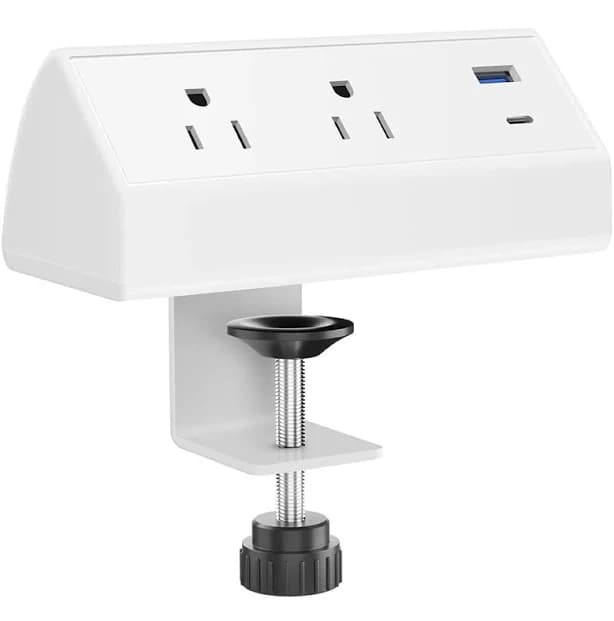 Clamp-On Desktop Power Strip & Charger White