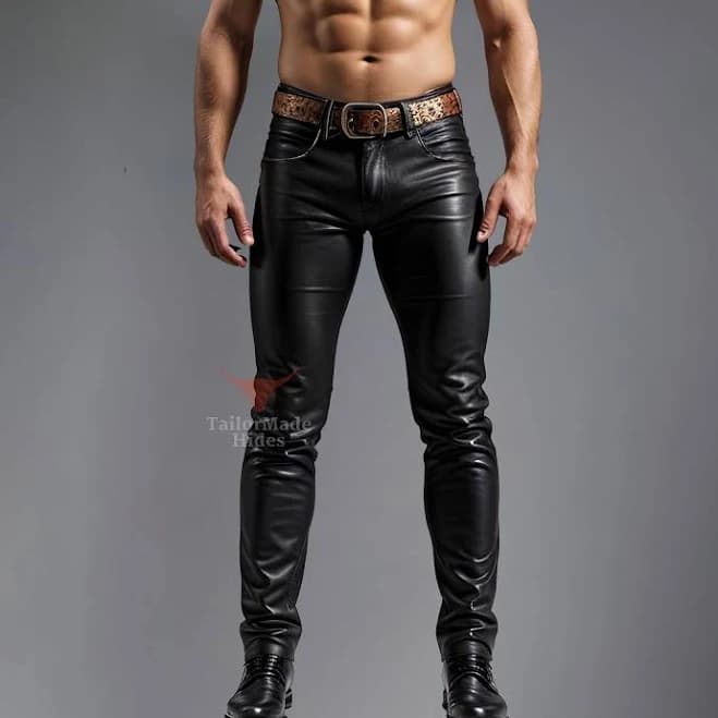 Black Sheep Men's Slim Fit Leather Jeans