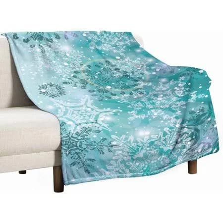 Teal Turquoise Snowflakes Throw Blanket Cozy Soft Winter Xmas Christmas Blanket for Couch Sofa Chair Bed Fuzzy Thermal Fleece Travel Blankets 60 X 80