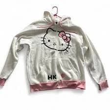 Sanrio Hello Kitty White And Pink Zip Up Hoodie Sz Lg
