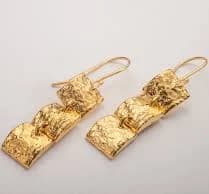 3-Tier Long Dangle Textured Gold Square Earrings