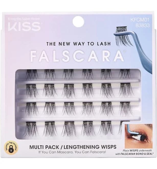 Kiss Falscara Lash Extension Kit, Lengthening, Black, 24 Lash Clusters, Size: 10mm-12mm-14mm Wisps